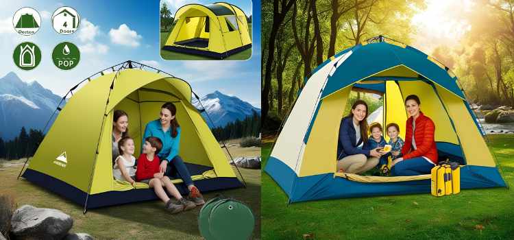 4 Person Easy Pop Up Tent Waterproof Automatic Setup 2 Doors-Instant Family Tents for Camping Hiking & Traveling 4 Person Easy Pop Up Tent Waterproof Automatic Setup 2 Doors-Instant Family Tents for Camping Hiking & Traveling
